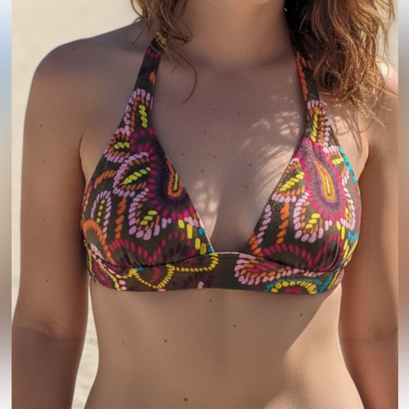 Victorias Secret VS Brown Paisley Beach Bikini Halter Top bohemian Small - Picture 3 of 5
